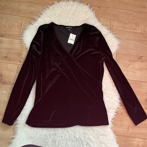 J Crew Mercantile Velvet Wrap V-Neck Long Sleeve Top